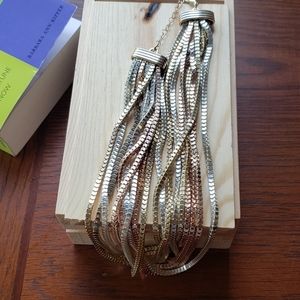 Gold silver and copper braided necklace